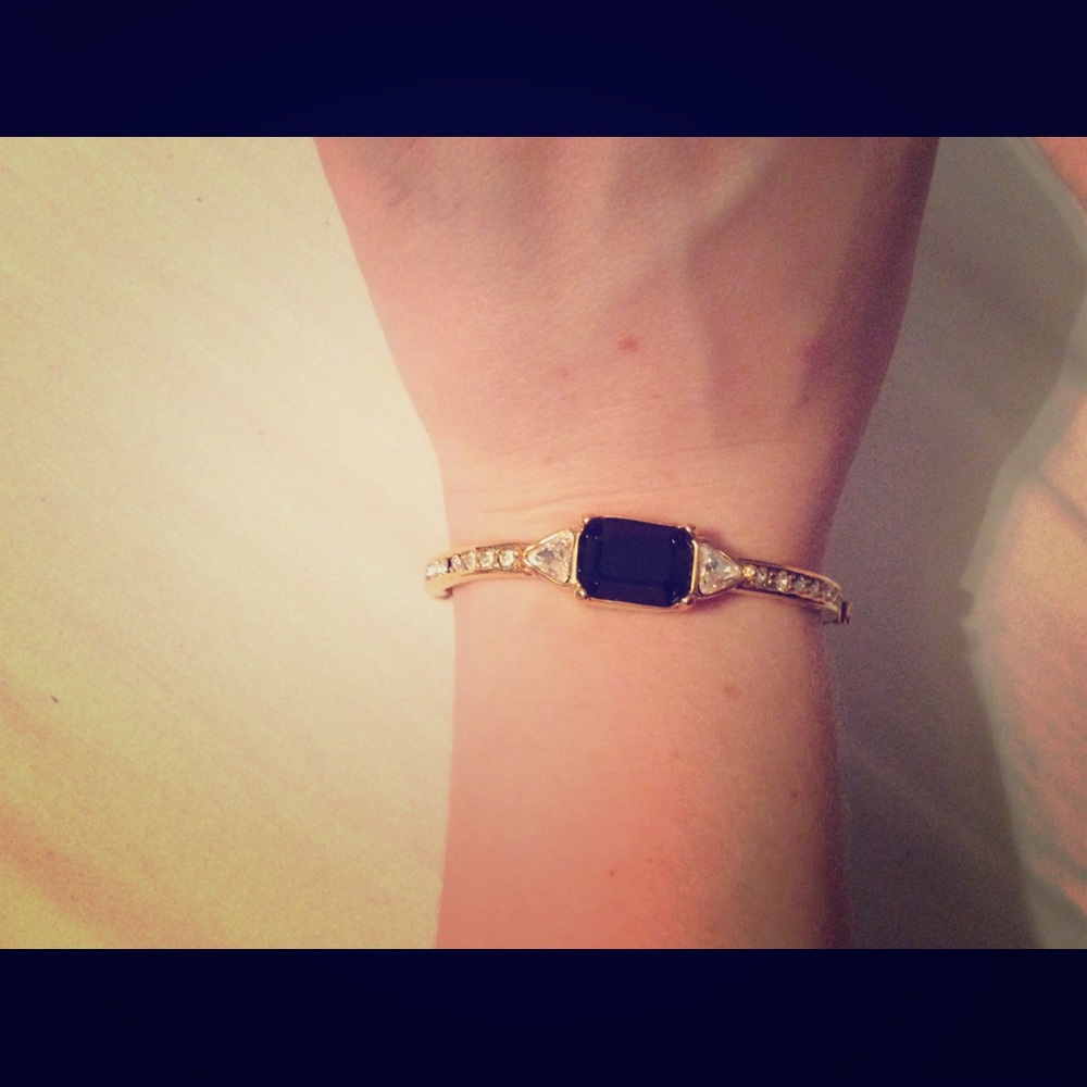 Vintage Monet black stone and CZ cuff bracelet